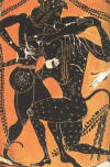 Theseus kmpft mit dem Minotausrus (gr. Malerei)